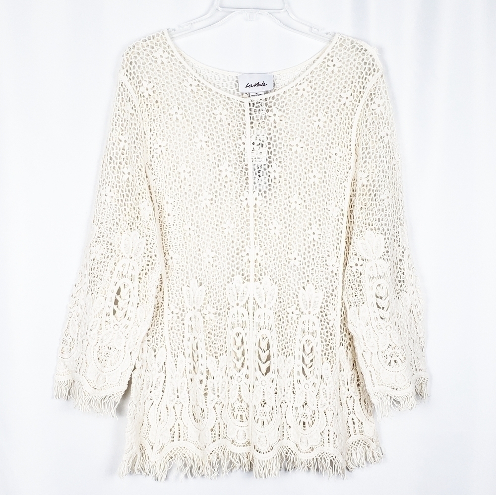 LE MODA crochet woven top